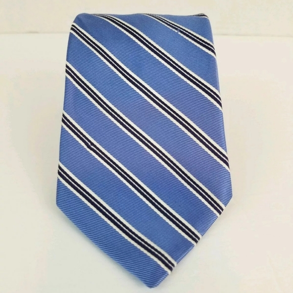 Tommy Hilfiger 100% Silk Tie Blue Diagonal Stripes - Picture 3 of 9